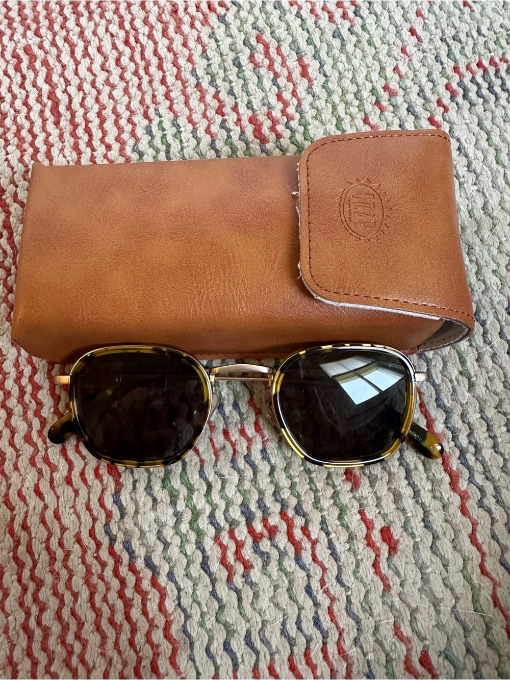 CRAP Tortoiseshell Round Sunglasses with Brown Leather Case
